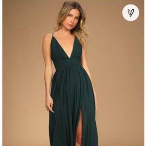 Lulu's Ballroom Bliss Emerald Green Pleated Maxi Dress
